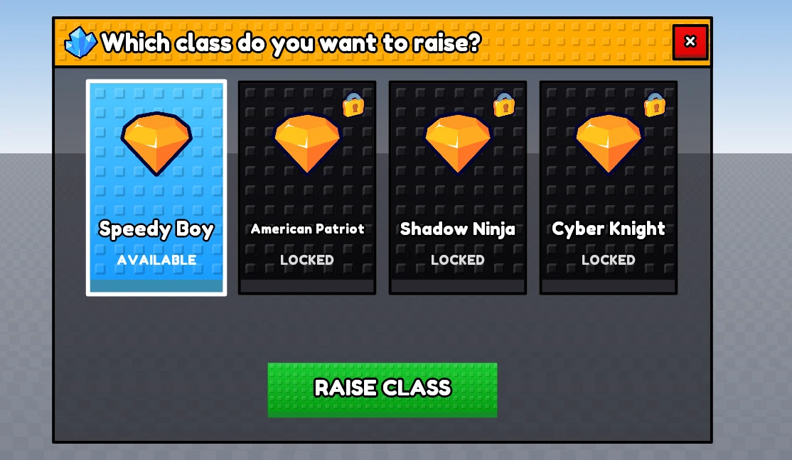 a class picker where every class card shows the same orange diamond