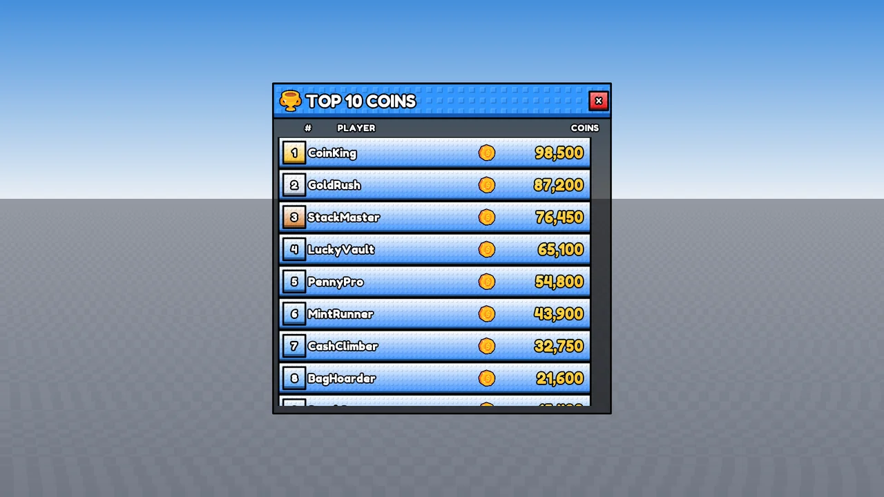 a top 10 coins leaderboard panel